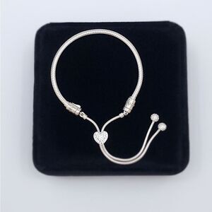 Pandora Moments Pave Heart Adjustable Chain Slider Bracelet